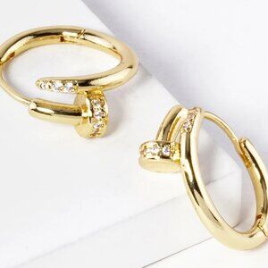 18K GOLD DIPPED NAIL HEAD STATEMENT EARRINGS WITH CLEAR CUBIC ZIRCONIA…